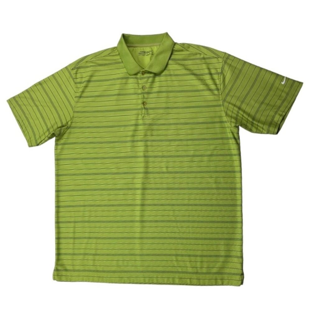 Nike Mens Golf Dri-Fit Striped Polo Shirt Green Performance Size XL Golfcore